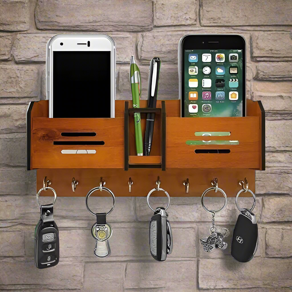 Wooden Wall Hanging Mobile Holder and Key Holder 3D DIY Design